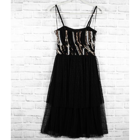 Dress the Population Black Sequin Tulle Midi Dress Women Small Cocktail Holiday - Picture 6 of 11